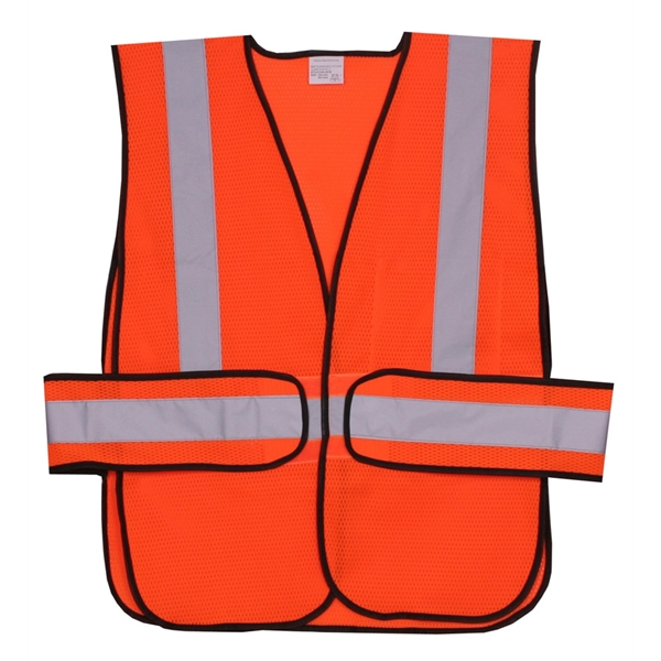 Orange mesh safety vest with side strap; includes 2" horizontal/vertical reflective... from ASI 31260 AdCapitol