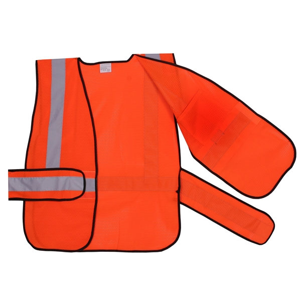 Orange solid safety vest with side strap; includes 2" horizontal/vertical reflective... from ASI 31260 AdCapitol