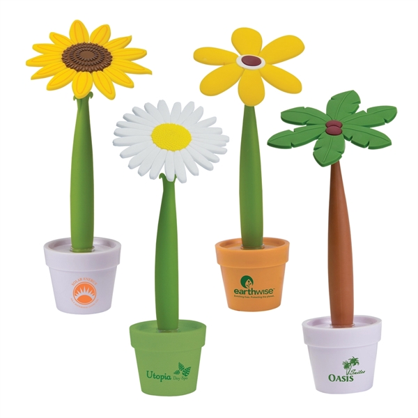 Flower shaped ballpoint pen with recycled plastic pot.... from ASI 62190 Illini