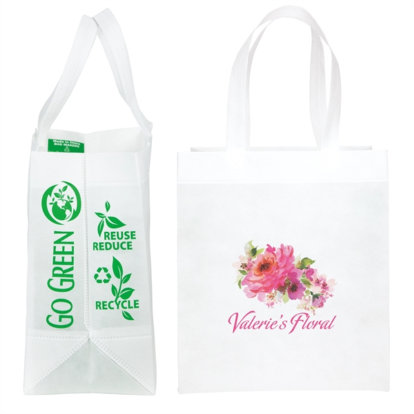 Non-Woven Polypropylene Tote with eco-friendly messages on the gussets.... from ASI 37940 Bag Makers Inc