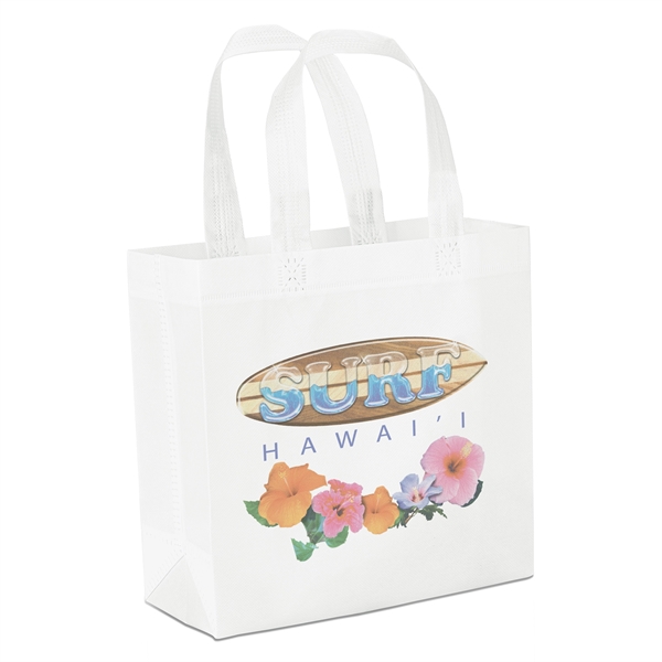 Laminated Non-Woven Tote with lay-flat side and bottom gussets.... from ASI 37940 Bag Makers Inc
