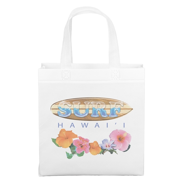 Laminated Non-Woven Tote with lay-flat side and bottom gussets.... from ASI 37940 Bag Makers Inc