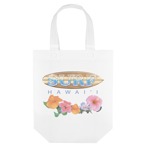 Laminated Non-Woven Tote with lay-flat side and bottom gussets.... from ASI 37940 Bag Makers Inc