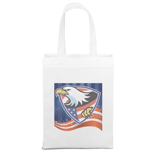 Laminated Non-Woven Tote with lay-flat side and bottom gussets.... from ASI 37940 Bag Makers Inc