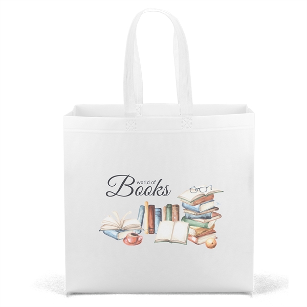 Laminated Non-Woven Tote with lay-flat side and bottom gussets.... from ASI 37940 Bag Makers Inc