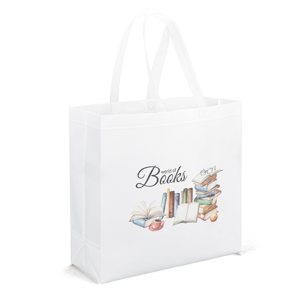 Laminated Non-Woven Tote with lay-flat side and bottom gussets.... from ASI 37940 Bag Makers Inc