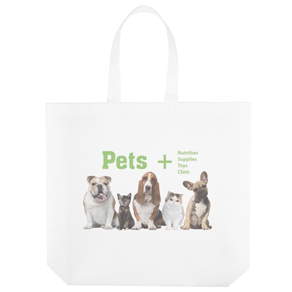 Laminated Non-Woven Tote with lay-flat side and bottom gussets.... from ASI 37940 Bag Makers Inc