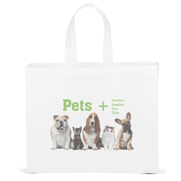 Laminated Non-Woven Tote with lay-flat side and bottom gussets.... from ASI 37940 Bag Makers Inc