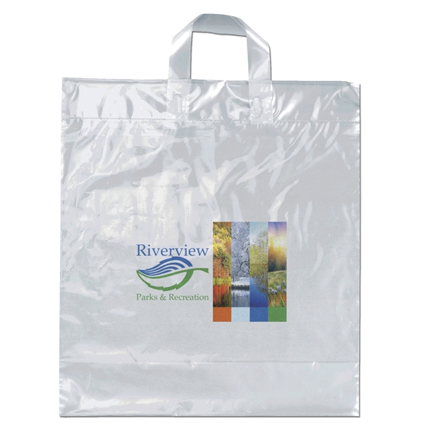 Low-density plastic bag with sturdy, fused soft loop handles.... from ASI 37940 Bag Makers Inc