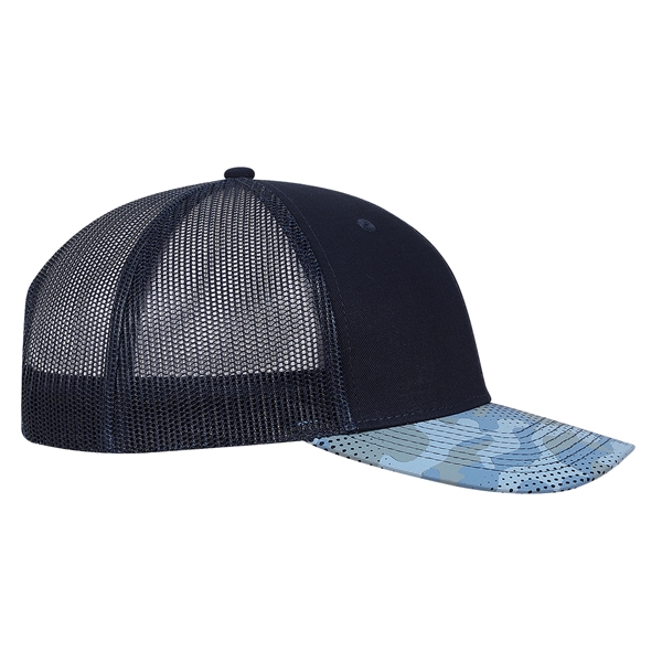Deluxe Chino Twill Trucker Cap with Printed Fatigue Visor.... from ASI 80129 Quake City Caps