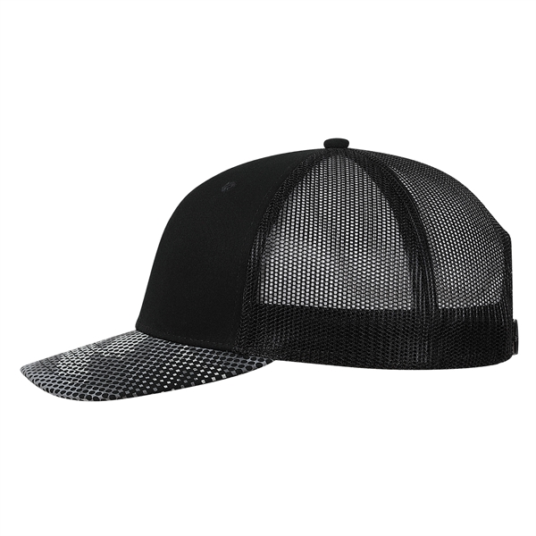 Deluxe Chino Twill Trucker Cap with Printed Fatigue Visor.... from ASI 80129 Quake City Caps