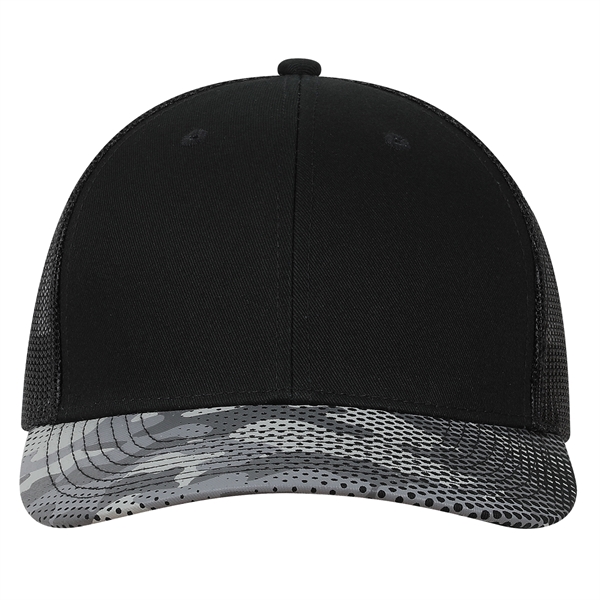 Deluxe Chino Twill Trucker Cap with Printed Fatigue Visor.... from ASI 80129 Quake City Caps