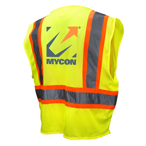 ANSI Certified Type R Class 2 safety vest with two-tone trim... from ASI 46170 Compass Industries Inc