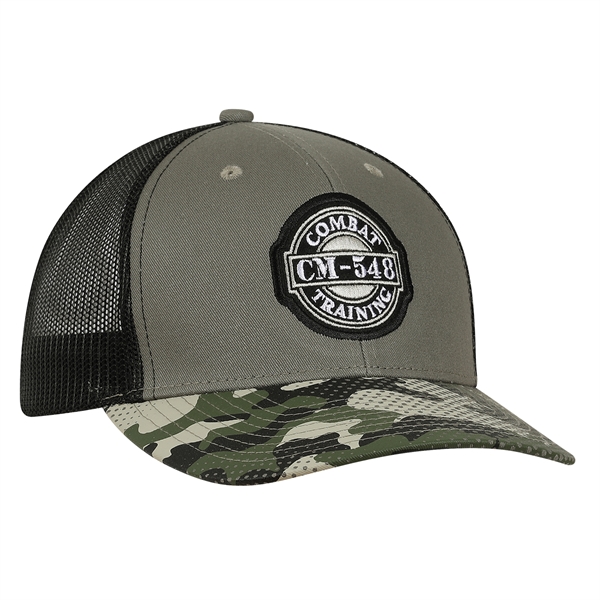Deluxe Chino Twill Trucker Cap with Printed Fatigue Visor.... from ASI 80129 Quake City Caps
