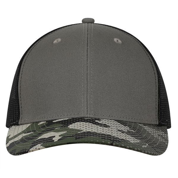 Deluxe Chino Twill Trucker Cap with Printed Fatigue Visor.... from ASI 80129 Quake City Caps