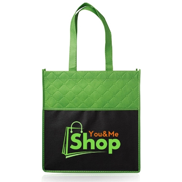 Two tone non-woven grocery tote bag with diamond quilted pattern on... from ASI 39552 BEL Promo