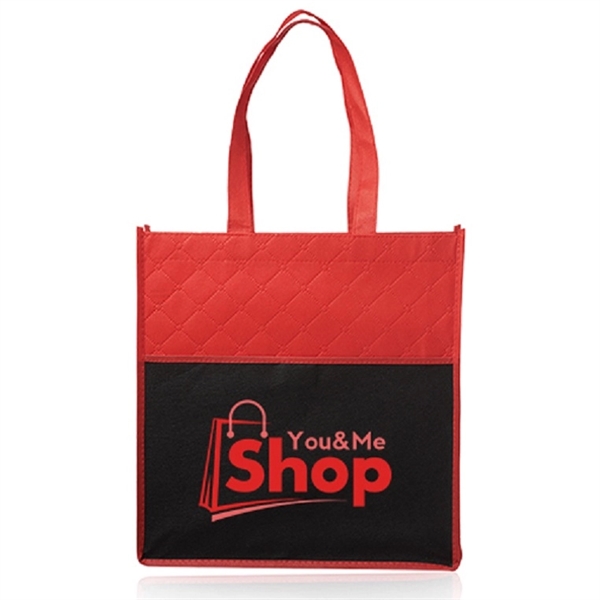 Two tone non-woven grocery tote bag with diamond quilted pattern on... from ASI 39552 BEL Promo