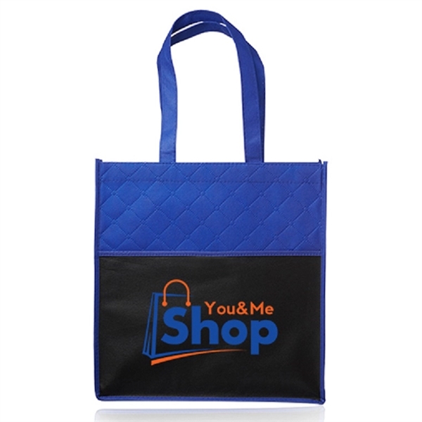 Two tone non-woven grocery tote bag with diamond quilted pattern on... from ASI 39552 BEL Promo