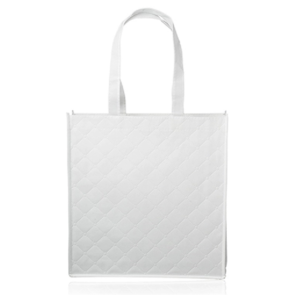 Two tone non-woven grocery tote bag with diamond quilted pattern on... from ASI 39552 BEL Promo