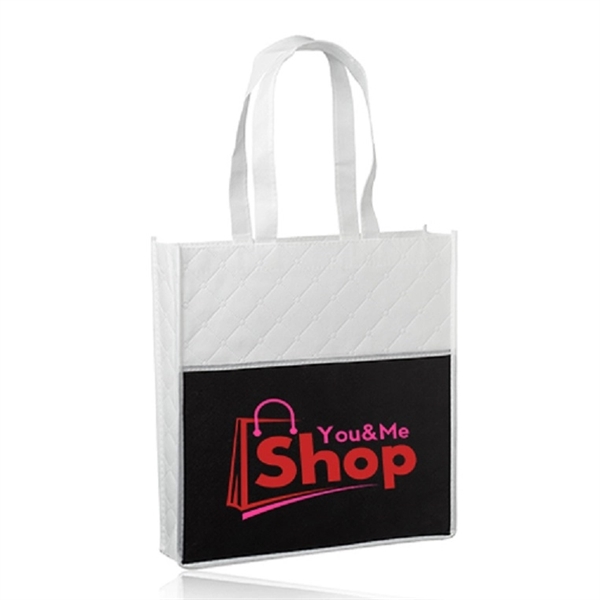 Two tone non-woven grocery tote bag with diamond quilted pattern on... from ASI 39552 BEL Promo