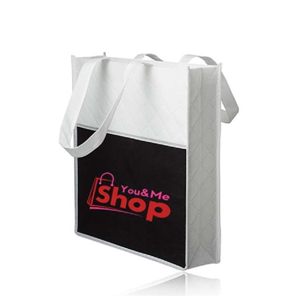 Two tone non-woven grocery tote bag with diamond quilted pattern on... from ASI 39552 BEL Promo