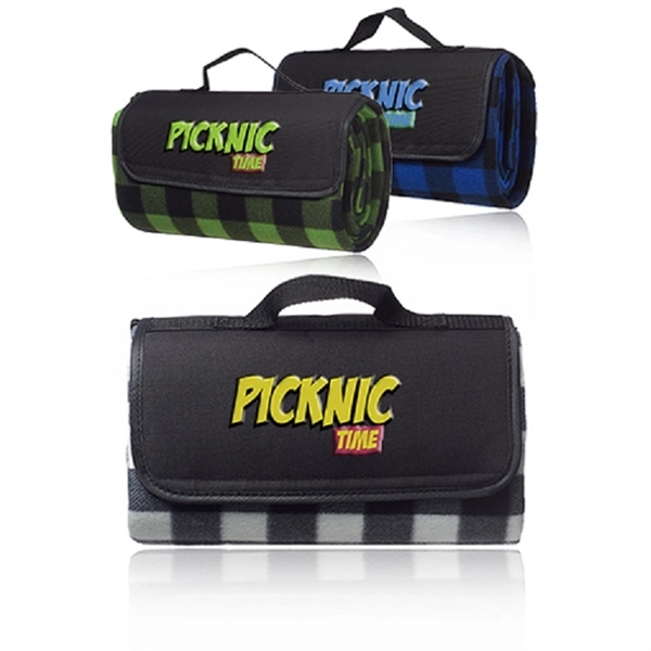 Roll up picnic blanket made of fleece with a woven handle... from ASI 39552 BEL Promo