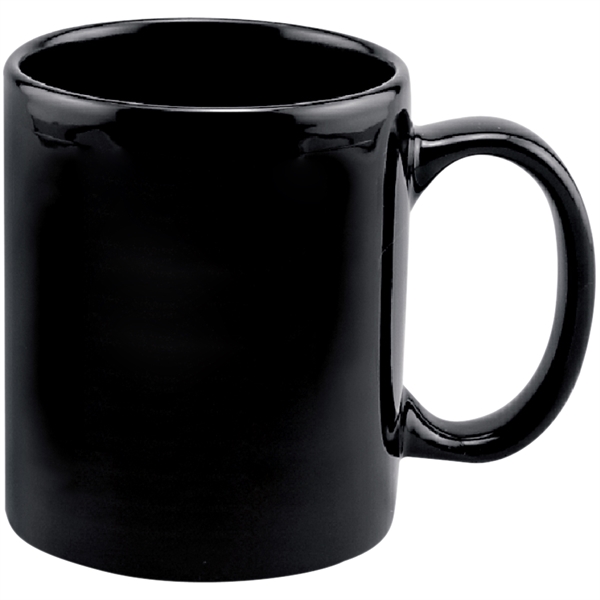 11 ounce glossy black stoneware mug with C-shaped handle.... from ASI 57653 Gold Bond