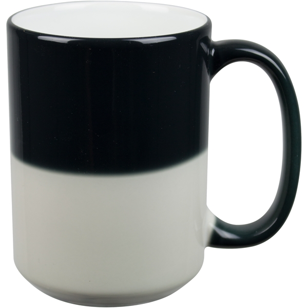 15 ounce ceramic mug with C-shaped handle and thermochromatic imprint.... from ASI 57653 Gold Bond