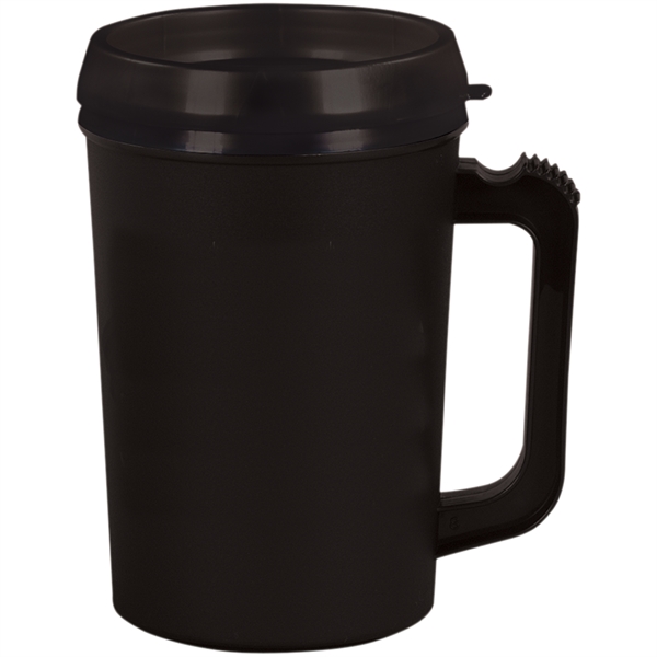 22 ounce double-wall insulated mug with handle, ribbed thumb stabilizer and... from ASI 57653 Gold Bond