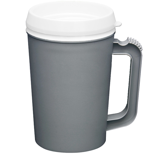 22 ounce double-wall insulated mug with handle, ribbed thumb stabilizer and... from ASI 57653 Gold Bond