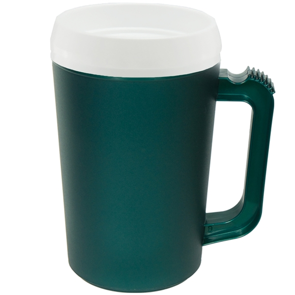 22 ounce double-wall insulated mug with handle, ribbed thumb stabilizer and... from ASI 57653 Gold Bond