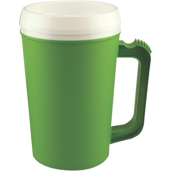 22 ounce double-wall insulated mug with handle, ribbed thumb stabilizer and... from ASI 57653 Gold Bond