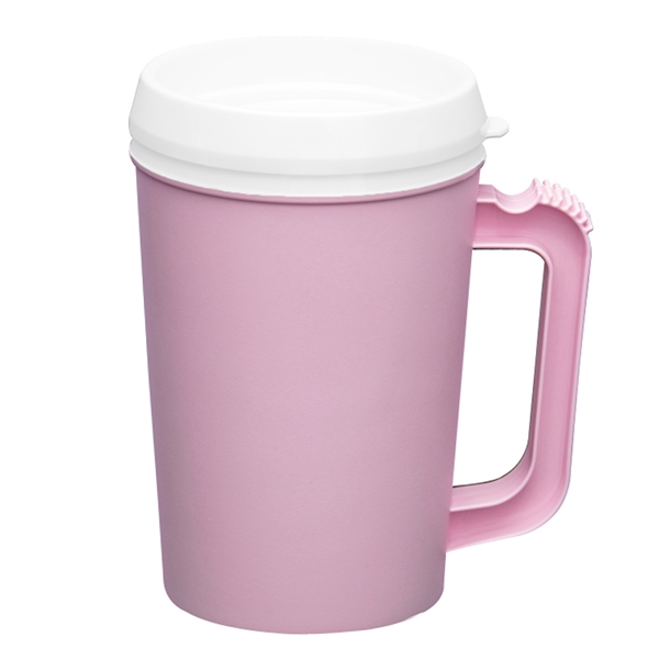 22 ounce double-wall insulated mug with handle, ribbed thumb stabilizer and... from ASI 57653 Gold Bond