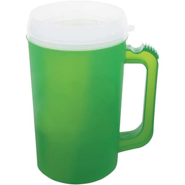 22 ounce double-wall insulated mug with handle, ribbed thumb stabilizer and... from ASI 57653 Gold Bond