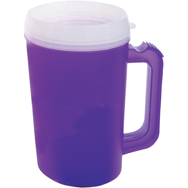 22 ounce double-wall insulated mug with handle, ribbed thumb stabilizer and... from ASI 57653 Gold Bond
