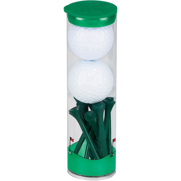Golf tube with golf balls, 12 tees, and a cap.... from ASI 57653 Gold Bond