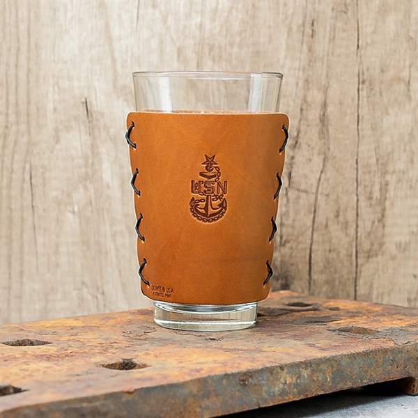 The Original Double Stitched Leather Pint Glass Holder Sleeve for 16-oz... from ASI 75126 Oowee Products / OOWEE PRODUCTS
