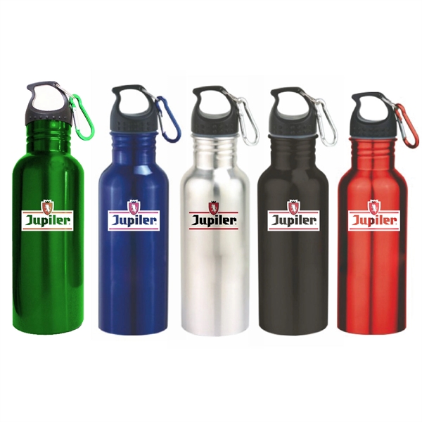 Single wall 22 oz. stainless steel water bottle with carabineer clip.... from ASI 40544 Binaco / Binaline
