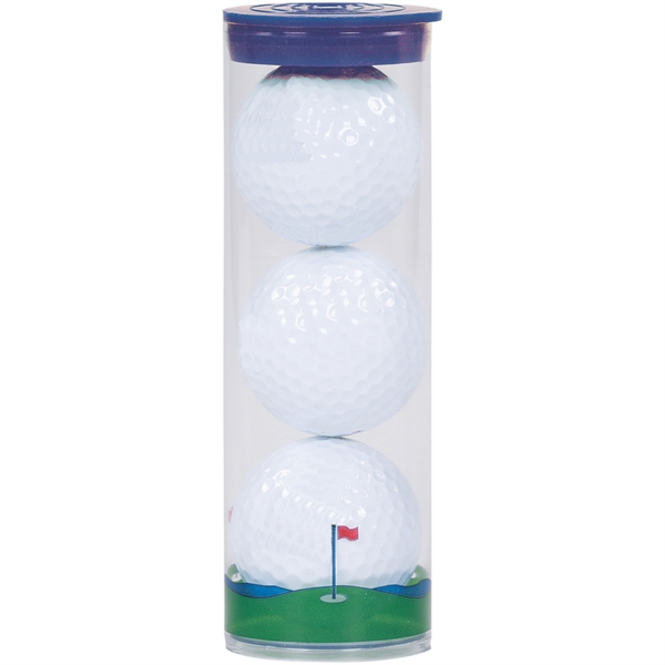 Clear tube filled with 3 Pinnacle Rush golf balls.... from ASI 57653 Gold Bond