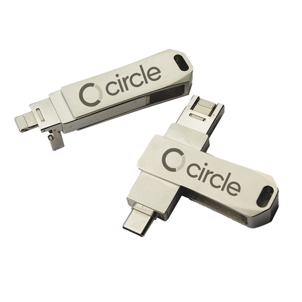 Silver USB drive with multiple connector types to use with different... from ASI 63776 KTI Networks Inc / KTI Promo