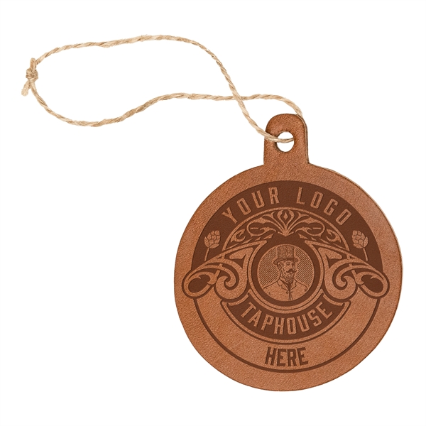 Die-cut leather holiday ornaments with a twine tie hanger... from ASI 75126 Oowee Products