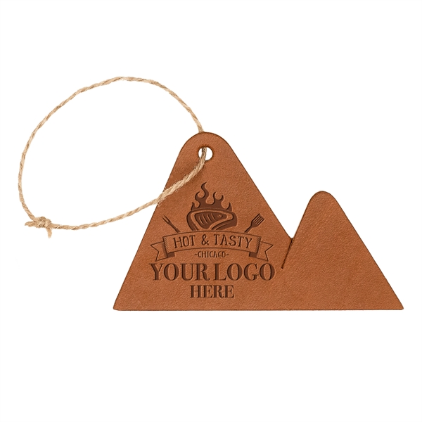 Die-cut leather holiday ornaments with a twine tie hanger... from ASI 75126 Oowee Products