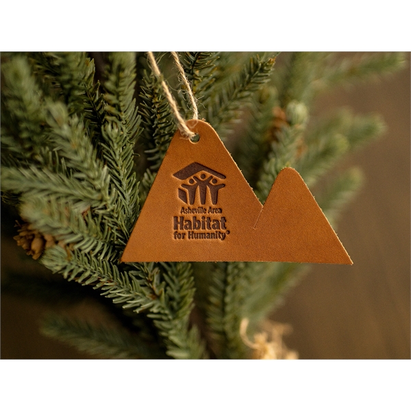 Die-cut leather holiday ornaments with a twine tie hanger... from ASI 75126 Oowee Products