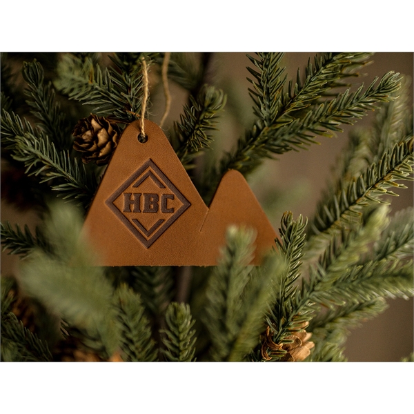 Die-cut leather holiday ornaments with a twine tie hanger... from ASI 75126 Oowee Products