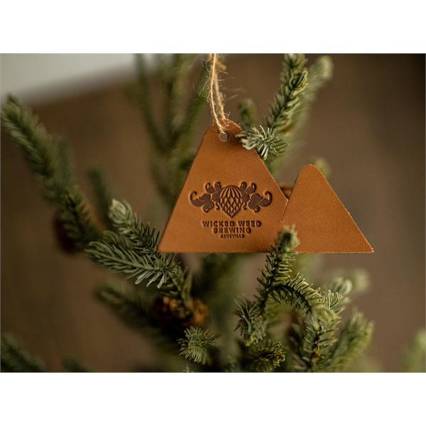 Die-cut leather holiday ornaments with a twine tie hanger... from ASI 75126 Oowee Products