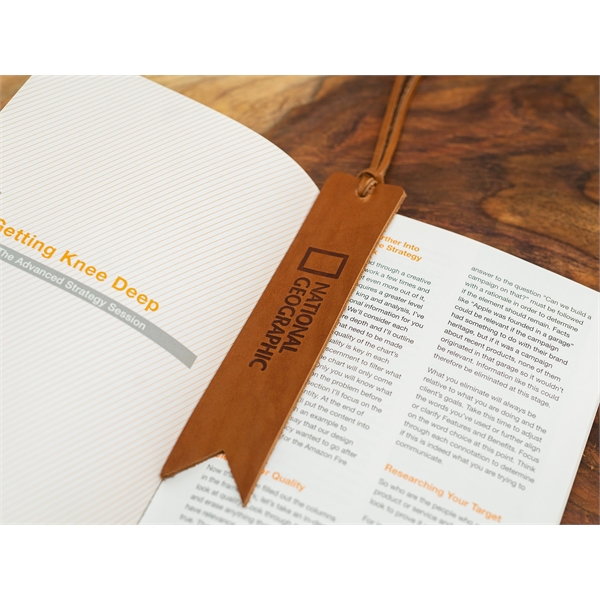 Leather bookmark wtih logo area and finished with a leather lace... from ASI 75126 Oowee Products