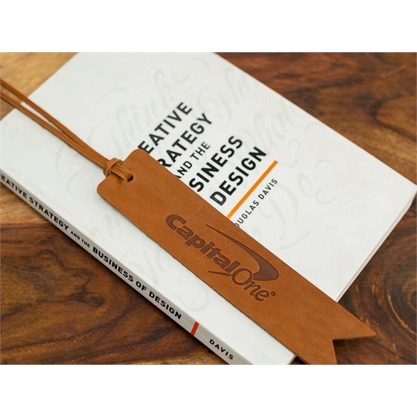 Leather bookmark wtih logo area and finished with a leather lace... from ASI 75126 Oowee Products