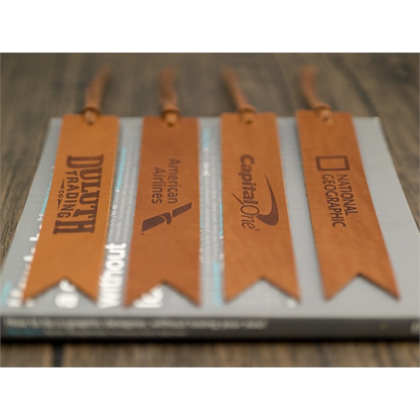 Leather bookmark wtih logo area and finished with a leather lace... from ASI 75126 Oowee Products