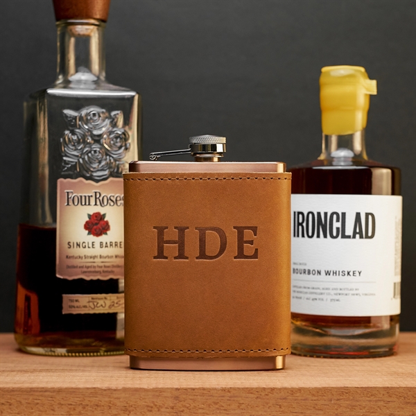 Leather Wrapped Flask Box Set. Includes a copper plated 8-oz flask... from ASI 75126 Oowee Products