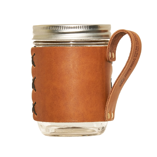 100% Genuine Leather "Wide Mouth" Mason Jar Sleeve with handle fits... from ASI 75126 Oowee Products